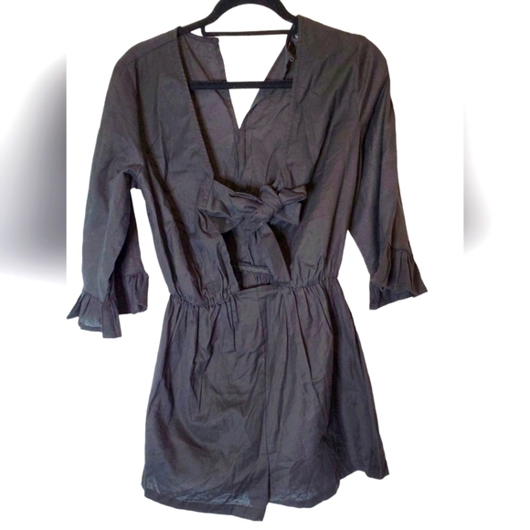 Asos Design Black Romper with Tie Front & Ruffle Sleeve in Size 4 - Picture 1 of 4